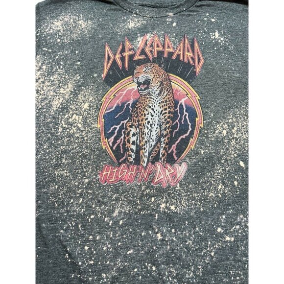 Vintage Def Leppard "High N Dry" Band Tee Size Mens Medium Gray‎ Bleach Splatter - Picture 2 of 4